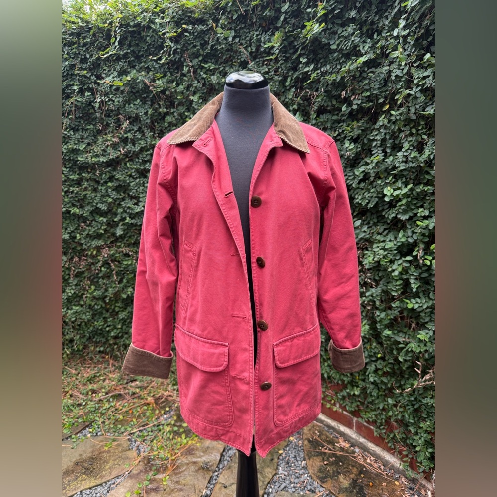 L.L. Bean Pink Chore Barn Coat with Corduroy Collar